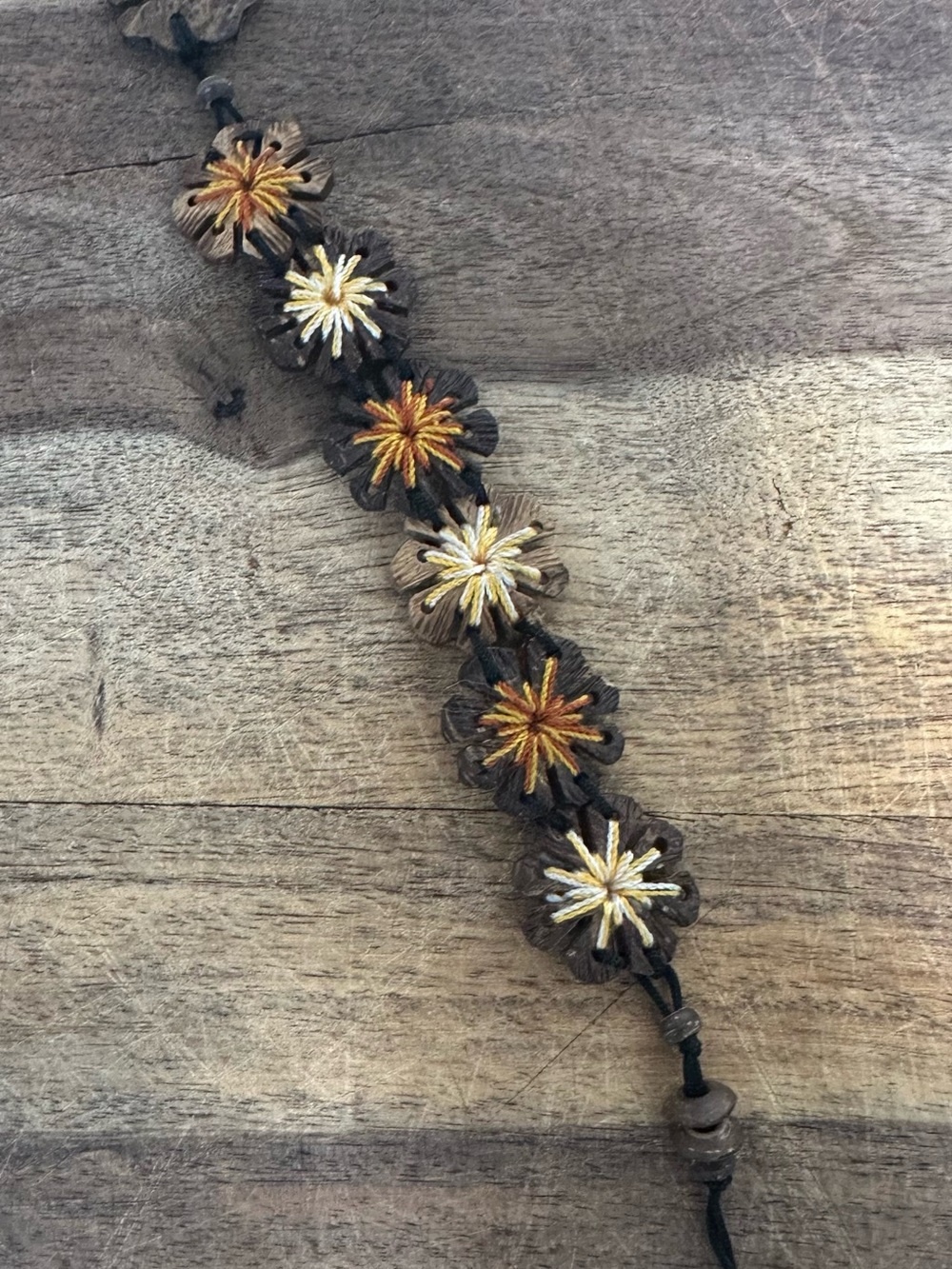 Floral Bracelet in Brown with Yellow & Cream
